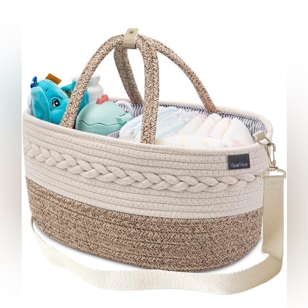 Baby Diaper Caddy Organizer Shoulder Strap Buckle, Storage Basket Cotton Woven